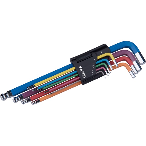 EXTOL PREMIUM imbuszkulcs klt., 9db, HEX, több színű, extra hosszú, gömbfej, H 1,5-10mm, S2, krómozott [ 8819316 ]