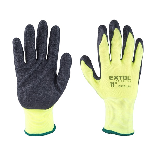 EXTOL PREMIUM kötött kesztyű nylon, varrat nélküli, méret  11` latexbe mártott teny. és ujjhegy, gumírozott mandzsetta [ 8856647 ]
