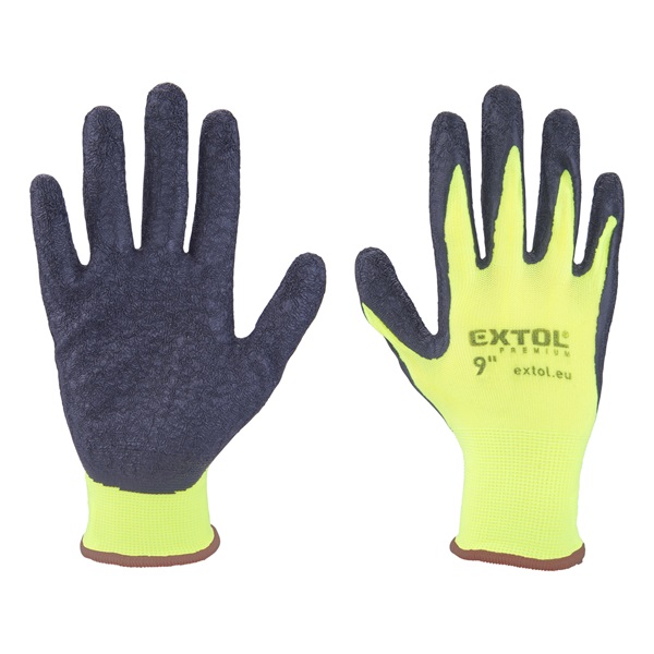 EXTOL PREMIUM kötött kesztyű nylon, varrat nélküli, méret  9` latexbe mártott teny. és ujjhegy, gumírozott mandzsetta [ 8856645 ]
